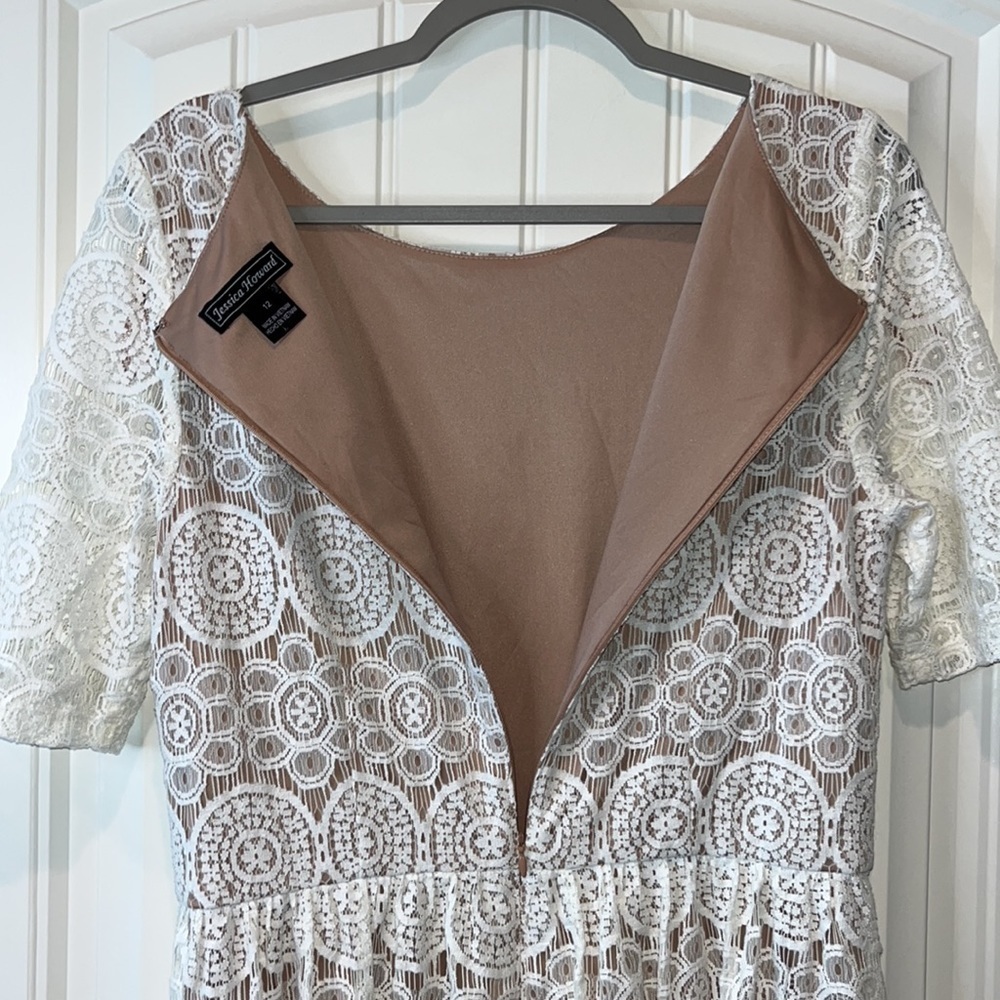 Coquette ivory lace overlay short sleeve boho cottagecore prairie dress sz 12 - Picture 10 of 10